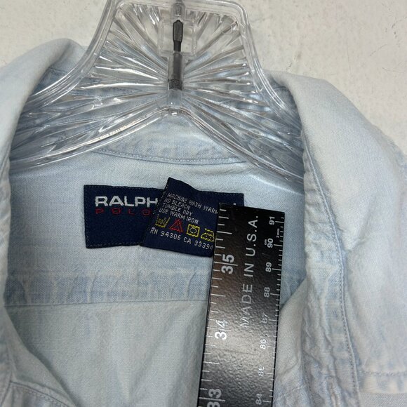 Polo sport Ralph Lauren Shirt Mens Medium Blue Button Up Denim hip hop y2k vtg - Picture 5 of 12